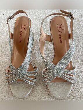 L Lorraine rhinestone embedded scrappy heel sandals Size 6.5